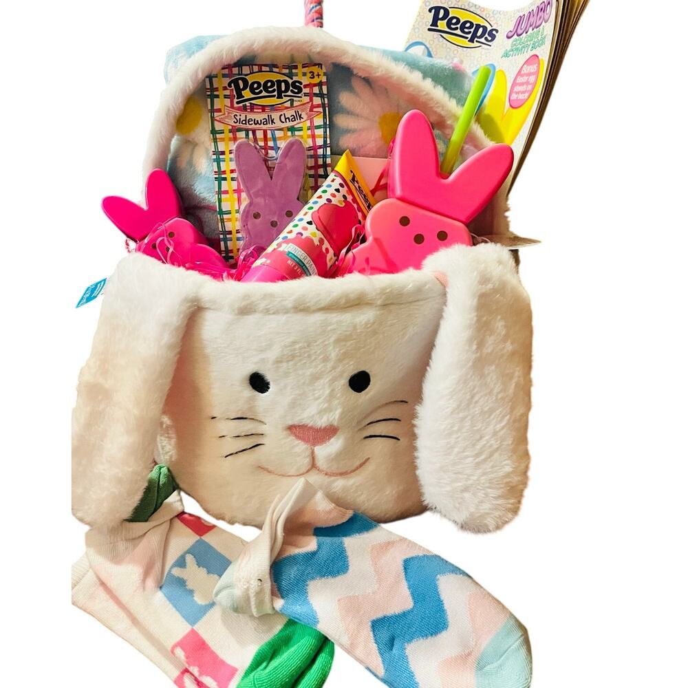 Peeps adorable Easter bundle 50 x 70 soft throw, book, chalk, bubbles, basket
